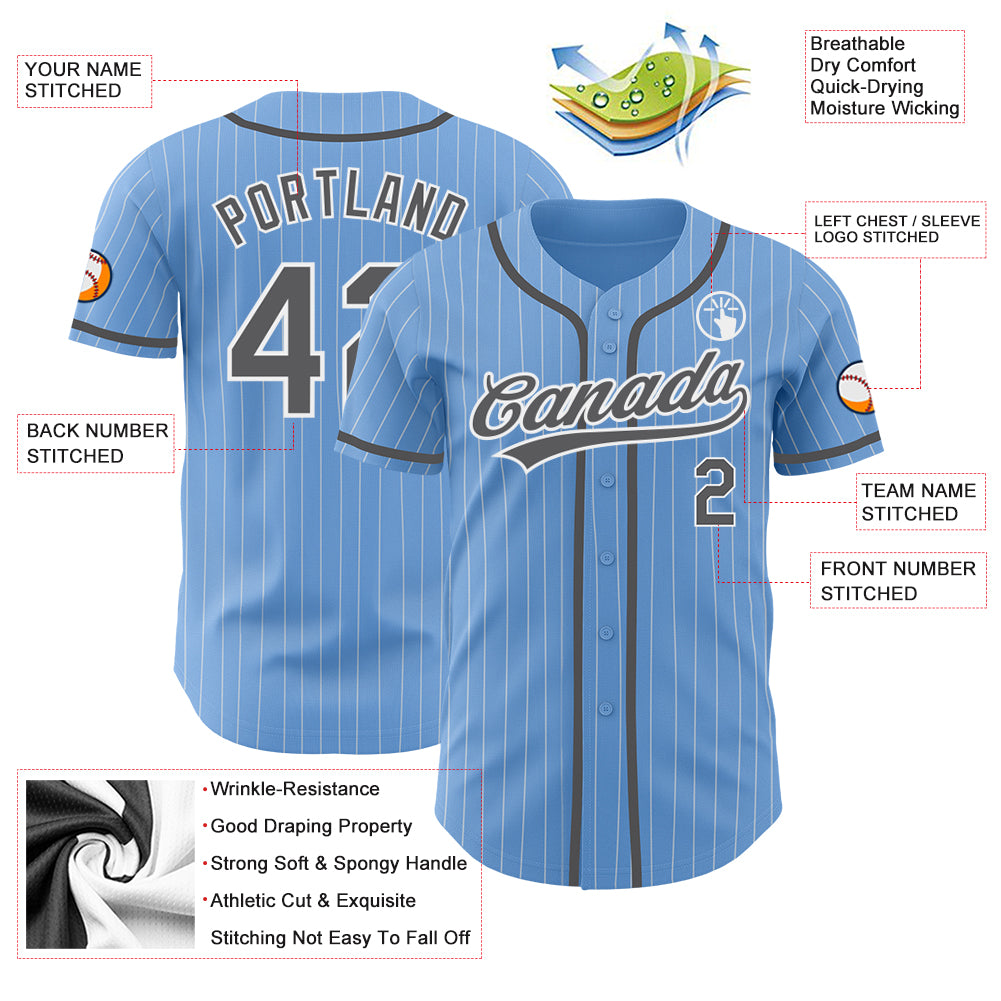 Custom White Light Blue Pinstripe Light Blue-Red Authentic Baseball Jersey Preschool Size:L