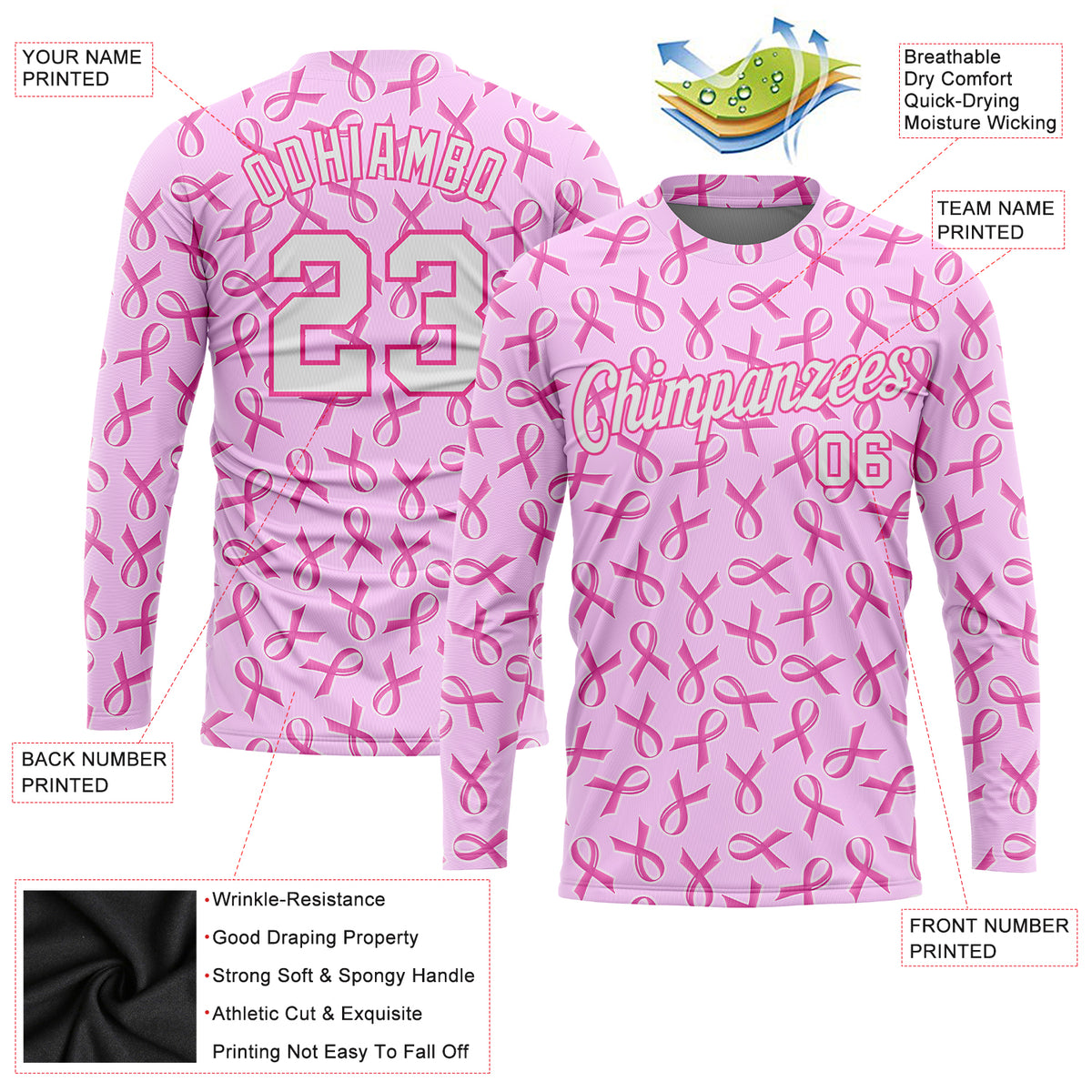 Custom Pink White 3D Pattern Design Breast Cancer Authentic Baseball Jersey  Discount