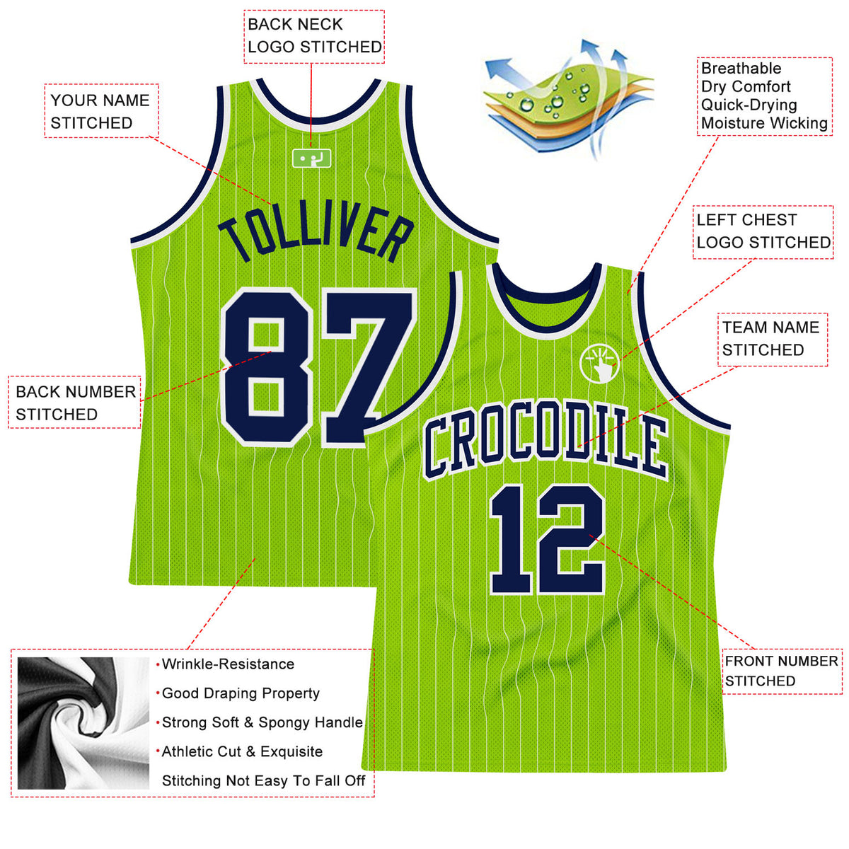 FIITG Custom Basketball Jersey Navy White-Neon Green Authentic Fade Fashion