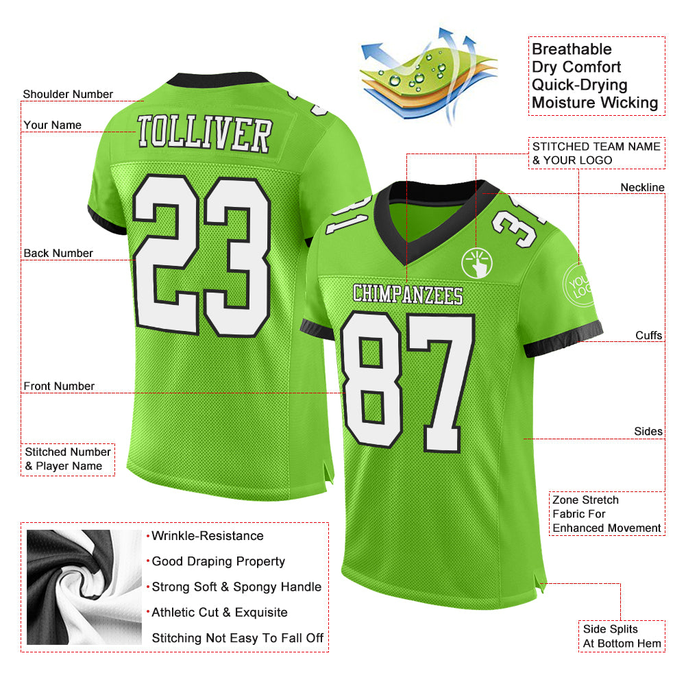 Custom Black Black-Neon Green Mesh Authentic Football Jersey Discount