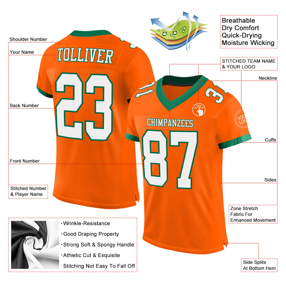 Custom Aqua Orange-White Mesh Authentic Football Jersey – Fiitg