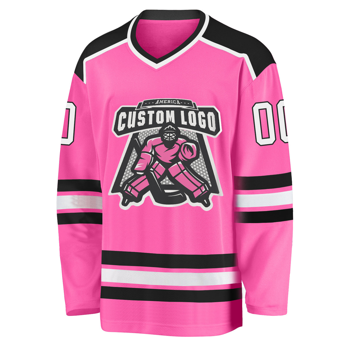 Custom Black Pink-Light Blue Hockey Lace Neck Jersey Fast Shipping