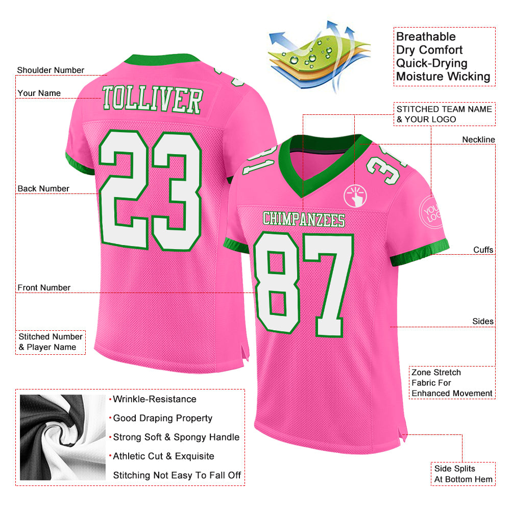 FIITG Custom Football Jersey Grass Green Pink-White Mesh Authentic