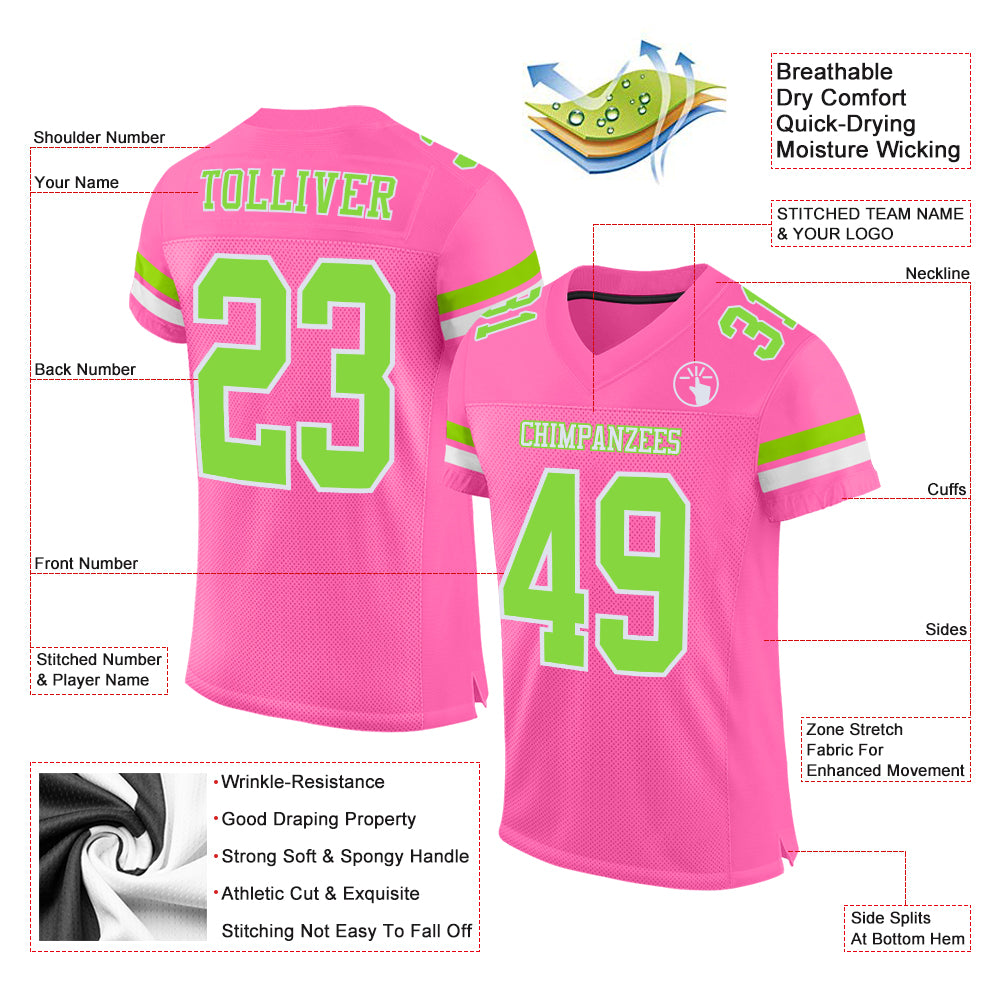 Custom Neon Green Navy-White Mesh Authentic Football Jersey – Fiitg