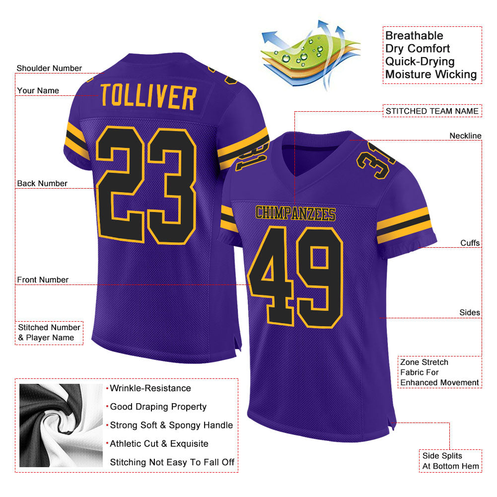 Custom Purple Black-Gold Mesh Authentic Football Jersey Free Shipping –  Fiitg