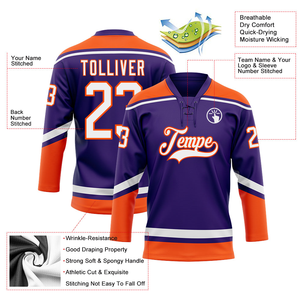 Custom White Orange-Purple Hockey Lace Neck Jersey Free Shipping – Fiitg