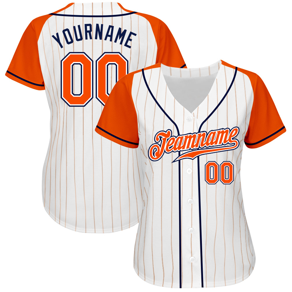 Custom White Orange Pinstripe Orange-Black Authentic Baseball Jersey Men's Size:3XL