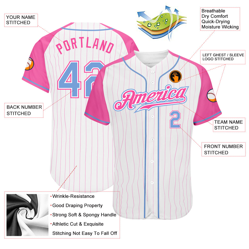 Custom Light Blue Pink Pinstripe Pink-White Authentic Baseball Jersey  Discount