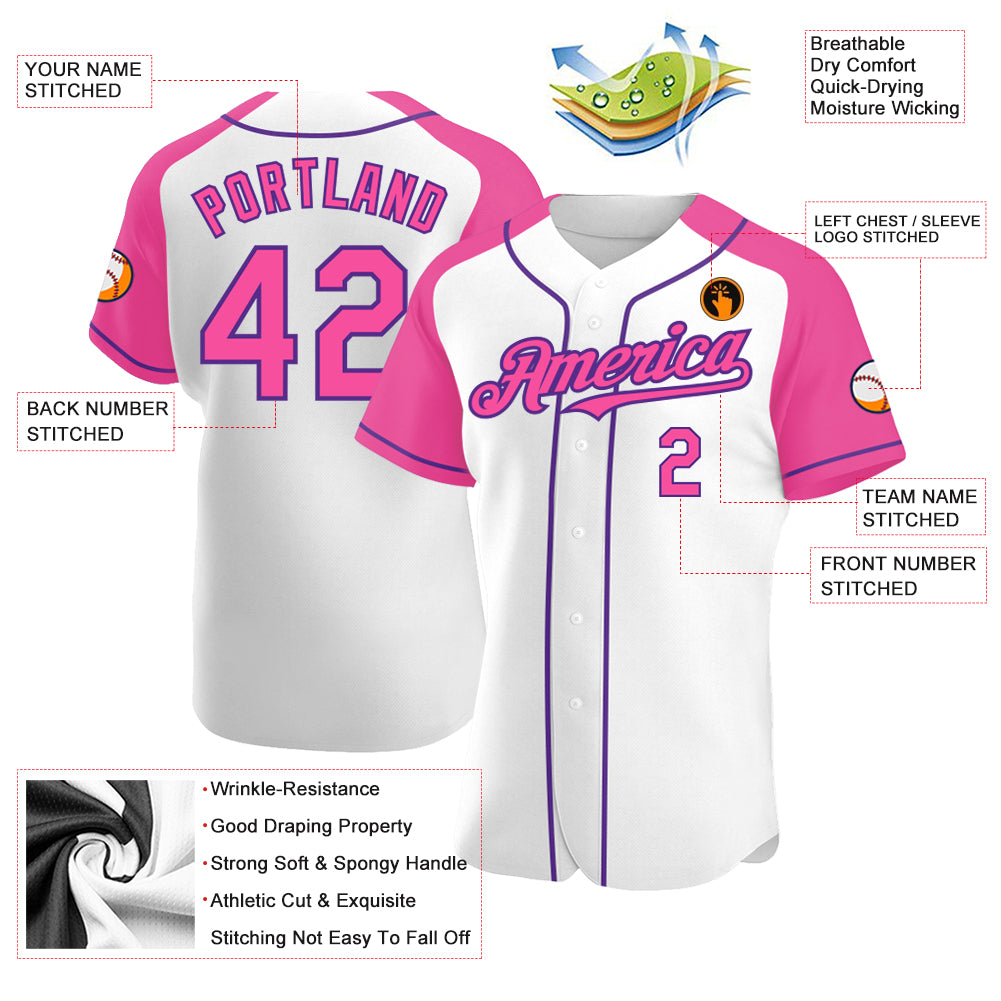  FoxWears Custom White Pink Raglan Pink Purple Baseball Jersey,Classic  Jersey with Mystery Raglan Pink Purple Baseball Jersey,White Pink Jersey  Baseball Team,Custom Name Team Baseball Jersey,JN1099H : Sports & Outdoors