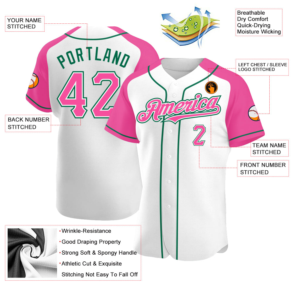 Custom Cream Kelly Green-Pink Authentic Raglan Sleeves Baseball