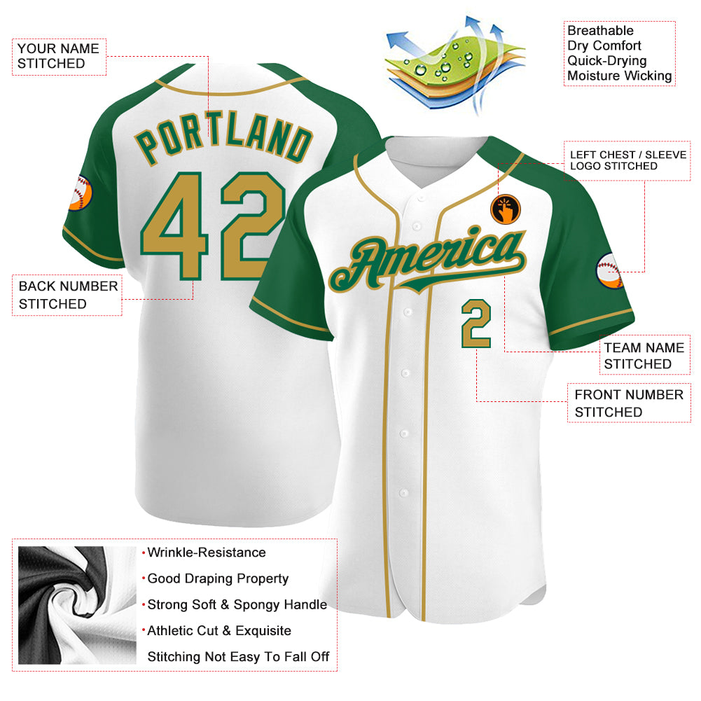 Custom Team Gold Baseball Authentic White Jersey Green