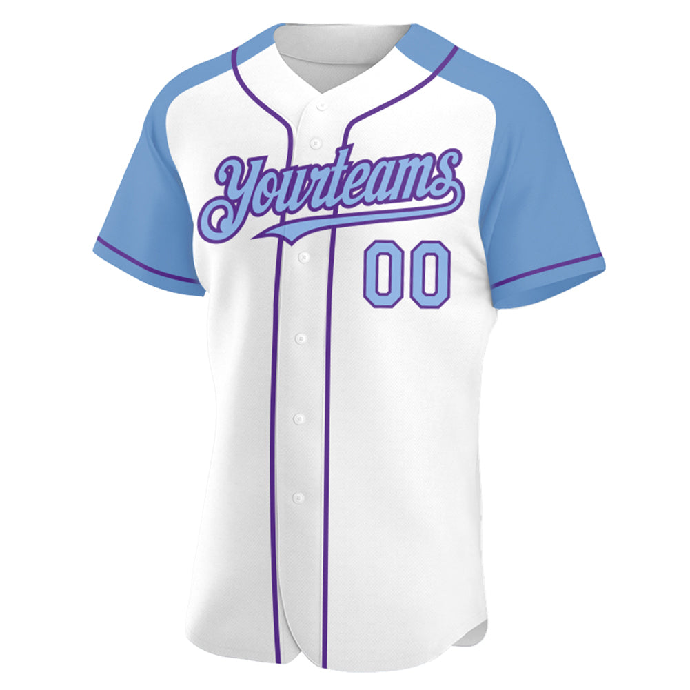 Custom Baseball Jersey White Purple Pinstripe Purple-Gold Authentic Raglan Sleeves Men's Size:XL