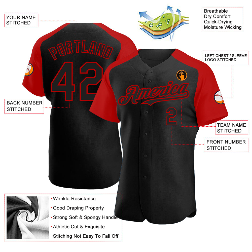 Custom Gray Black-Red Authentic Raglan Sleeves Baseball Jersey