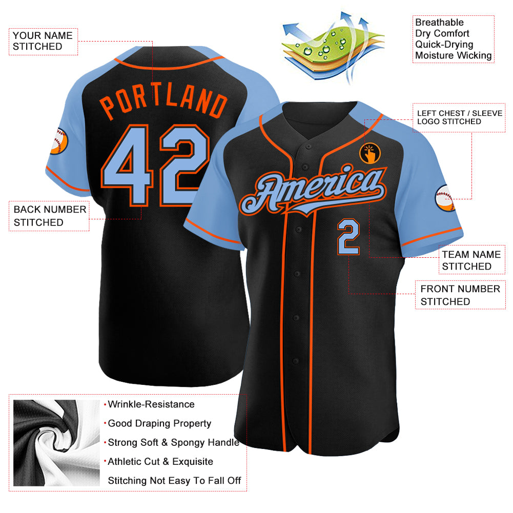 Custom Team Orange Baseball Authentic Powder Blue Jersey Black