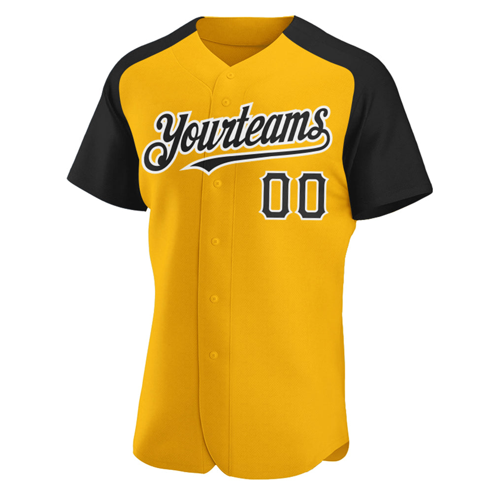 Custom Name Black White Raglan Gold White Baseball Jerseys Shirt