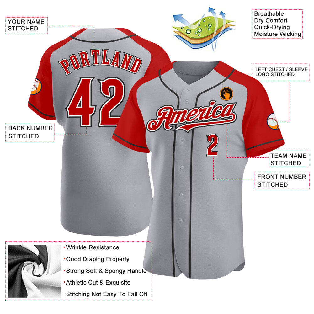 Custom Red Gray-Black Authentic Raglan Sleeves Baseball Jersey Fast  Shipping – FiitgCustom