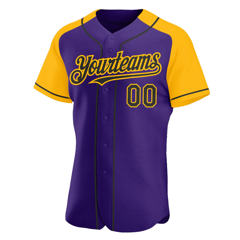 Custom Baseball Jersey White Purple Pinstripe Purple-Gold Authentic Raglan Sleeves Men's Size:XL