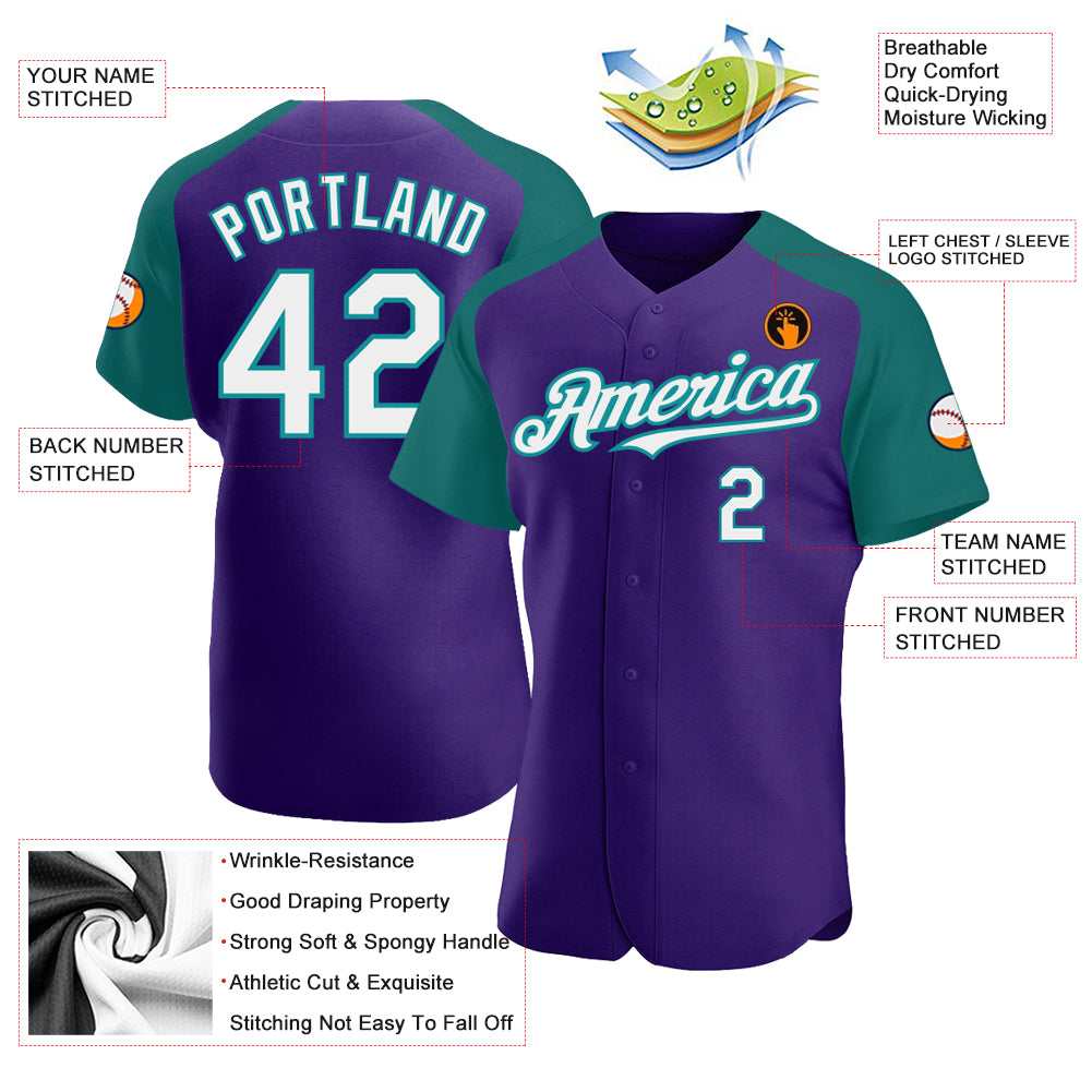 Custom White Teal-Purple Authentic Raglan Sleeves Baseball Jersey Free  Shipping – Fiitg