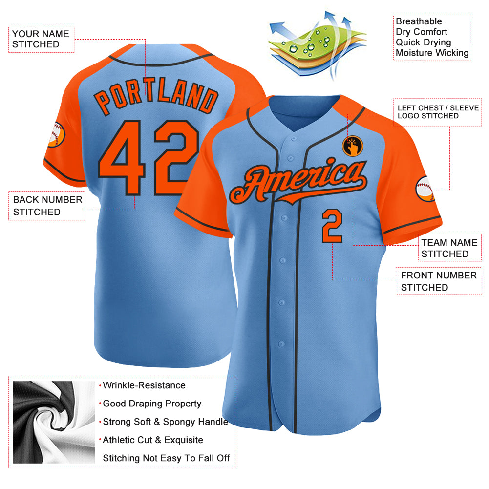 Custom Black Powder Blue-Orange Baseball Jersey