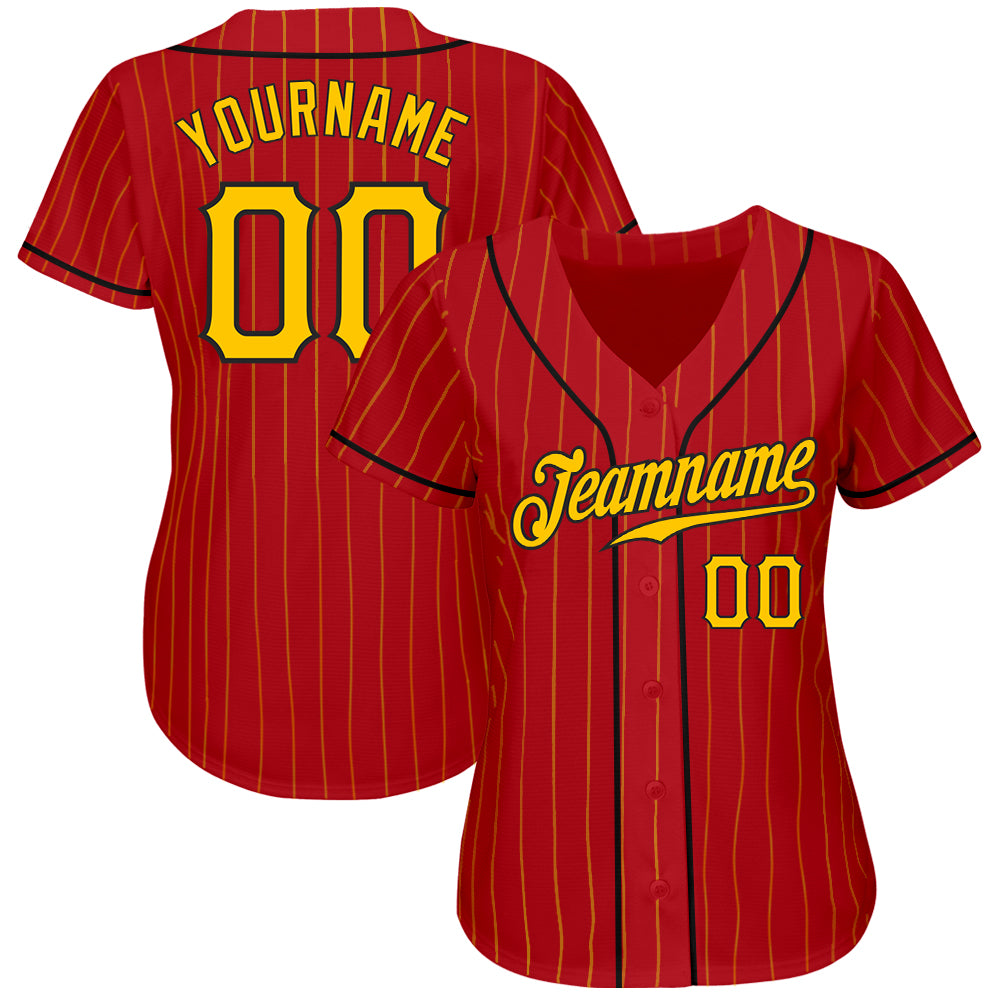 Custom Gold Black Pinstripe Red-Black Authentic Baseball Jersey Free  Shipping – Fiitg