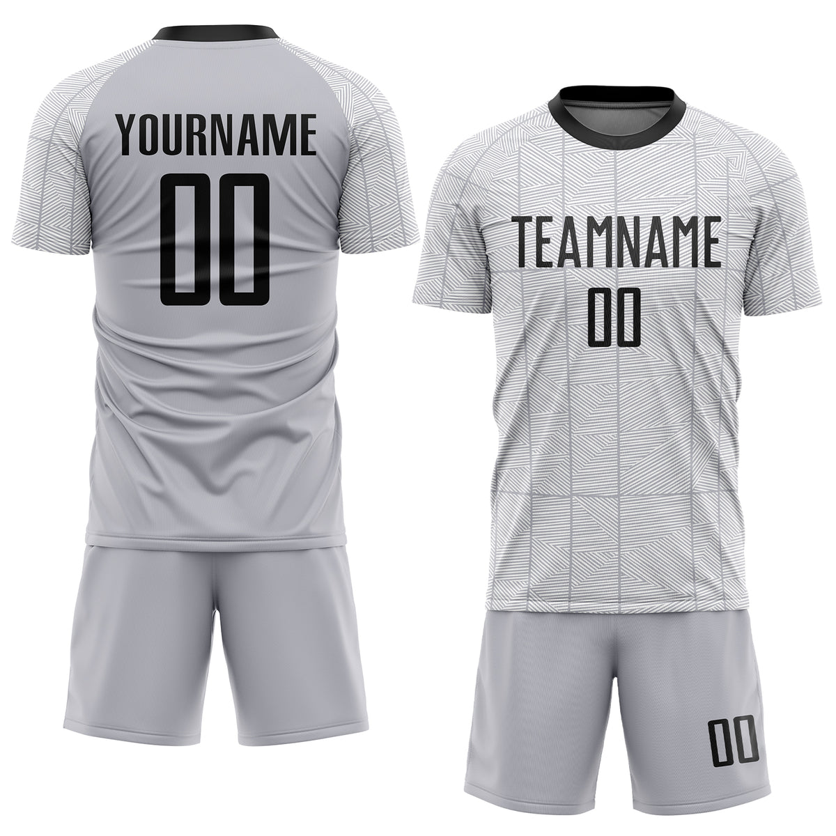 Custom Light Gray Black-White Sublimation Soccer Uniform Jersey