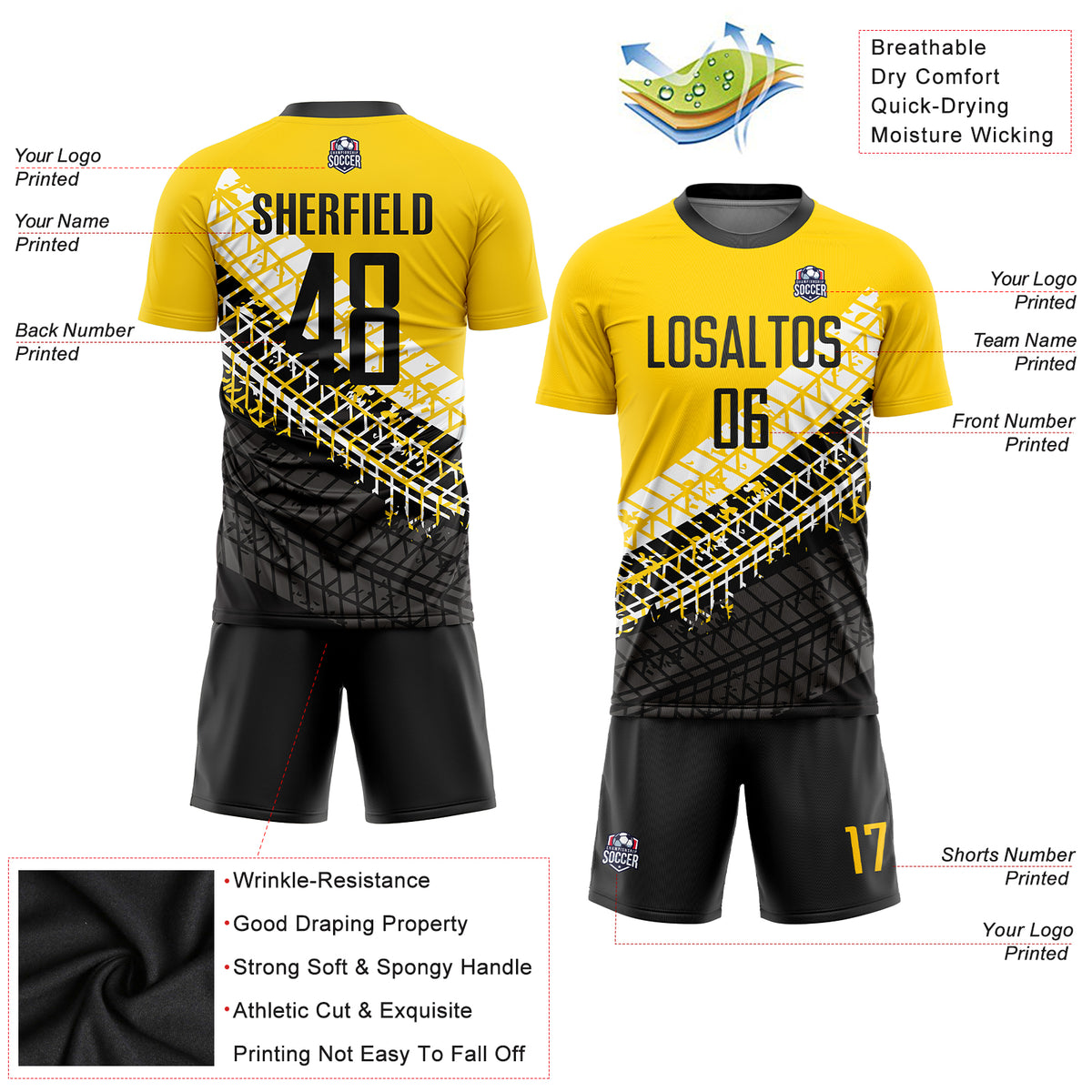 Custom Black Black-Gold Sublimation Soccer Uniform Jersey Fast Shipping –  FiitgCustom