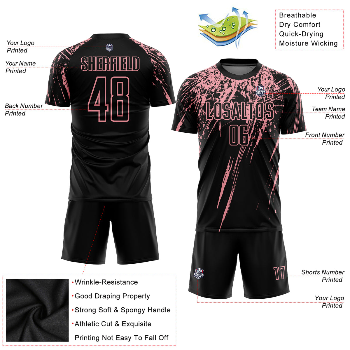 Custom Pink Pink-Black Sublimation Soccer Uniform Jersey Free Shipping –  Fiitg