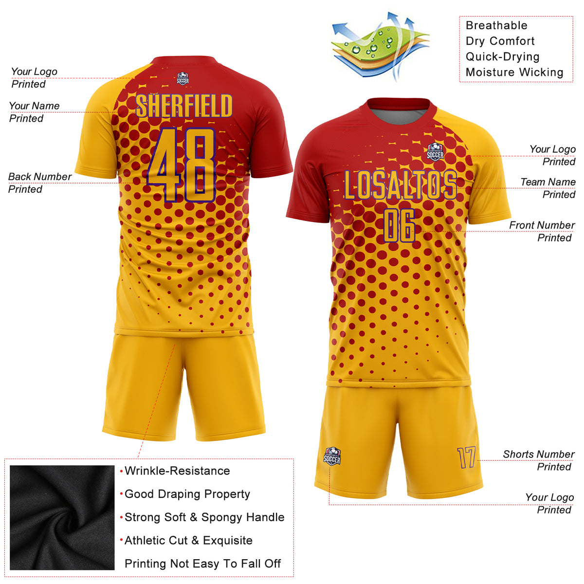 Custom Gold Red-Purple Sublimation Soccer Uniform Jersey – Fiitg