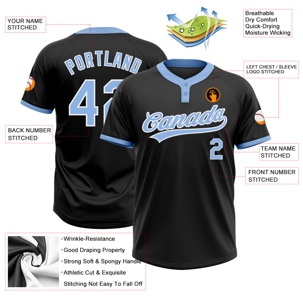 Custom Black White-Light Blue Two-Button Unisex Softball Jersey Free  Shipping – Fiitg