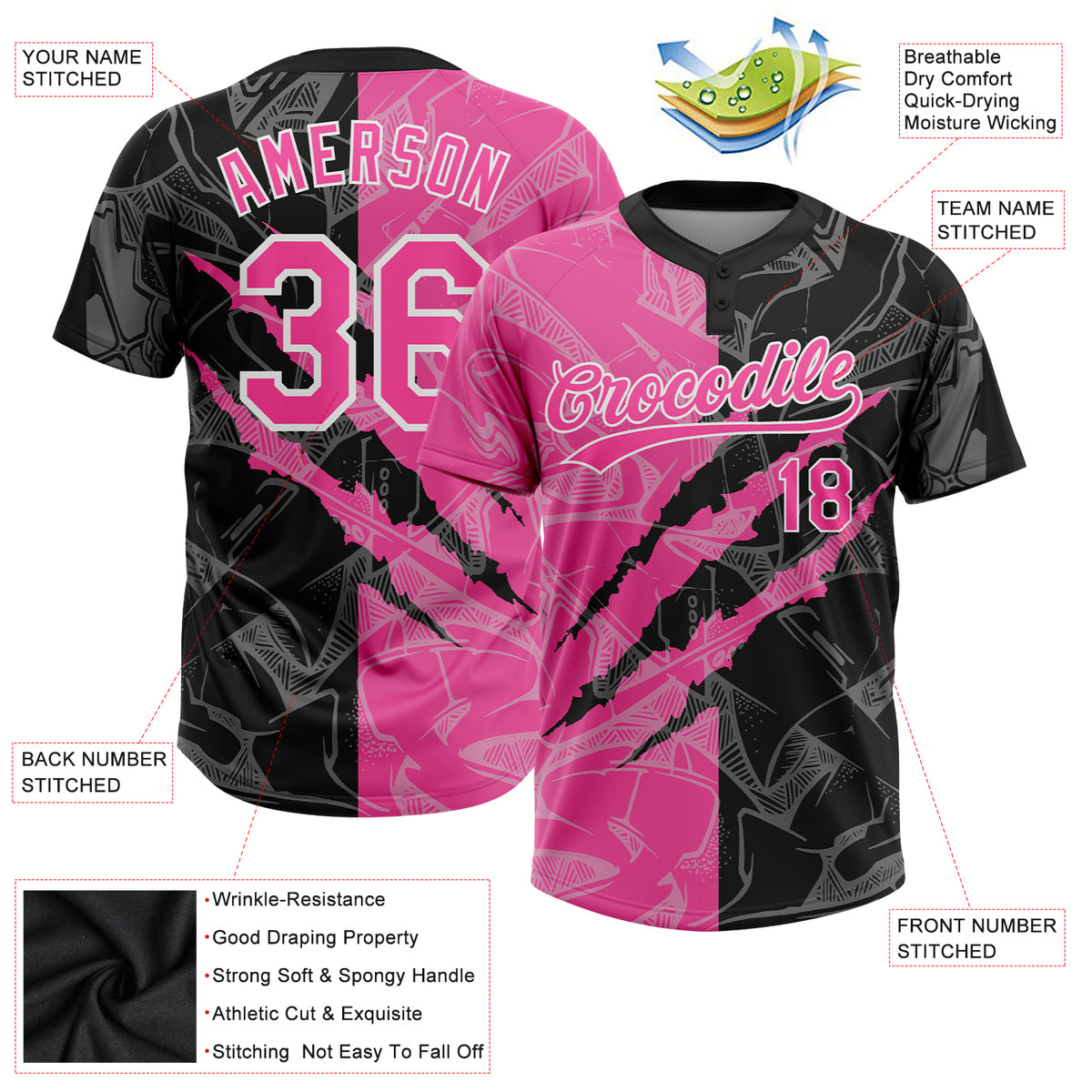 Custom Graffiti Pattern Medium Pink Black-Gray 3D Scratch Authentic Baseball  Jersey Free Shipping – Fiitg