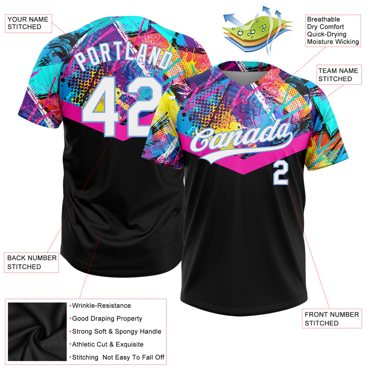 Custom Pink White Two-Button Unisex Softball Jersey Free Shipping – Fiitg