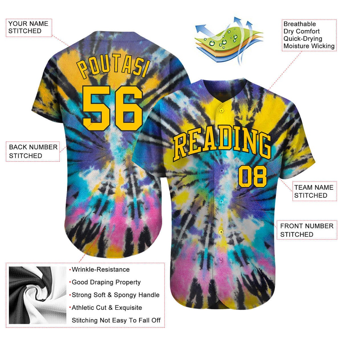 Custom Tie Dye Red-Gold 3D Authentic Baseball Jersey Fast Shipping –  FiitgCustom