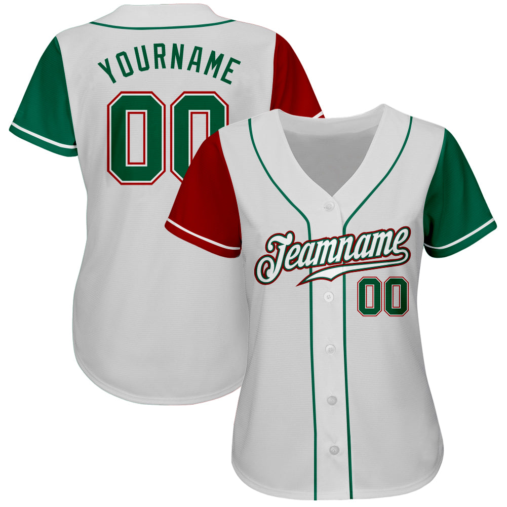 Custom Baseball Jersey White Kelly Green-Red Authentic Two Tone
