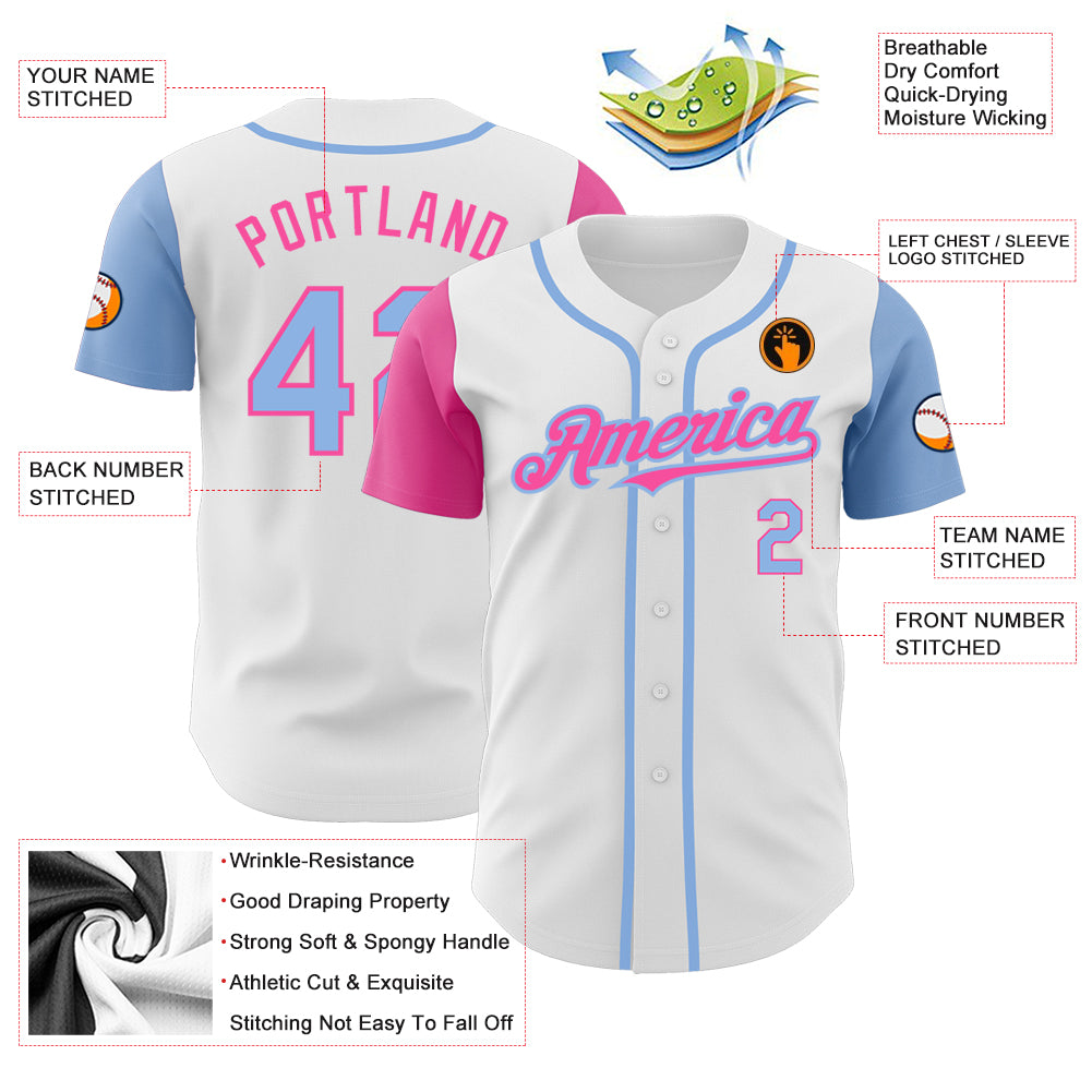 Custom White Light Blue Pink-Black Authentic Two Tone Baseball Jersey Free  Shipping – Fiitg