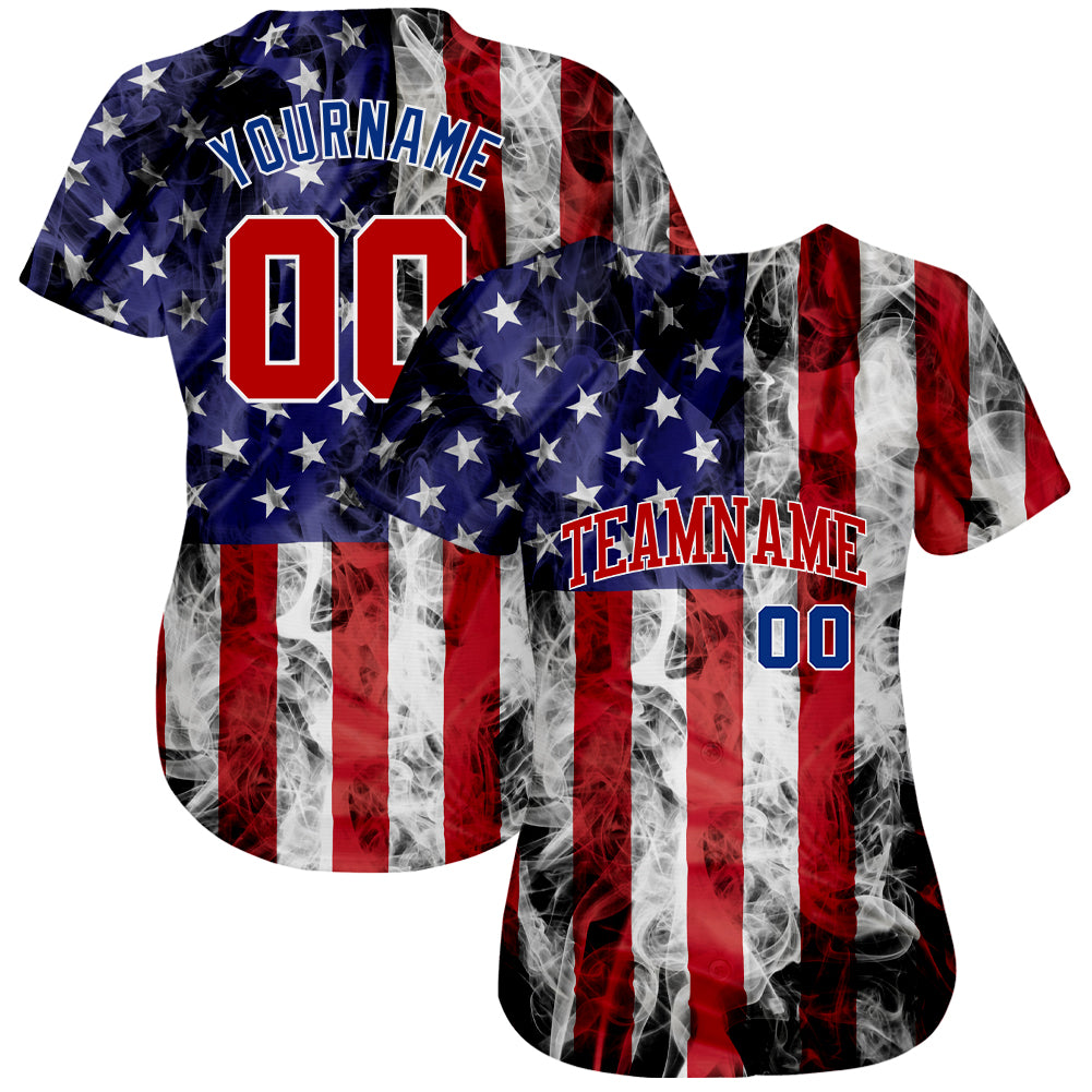 Custom White Red 3D American Flag Authentic Baseball Jersey – Fiitg