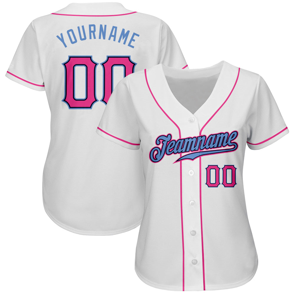 Custom Pink Light Blue-White Authentic Baseball Jersey