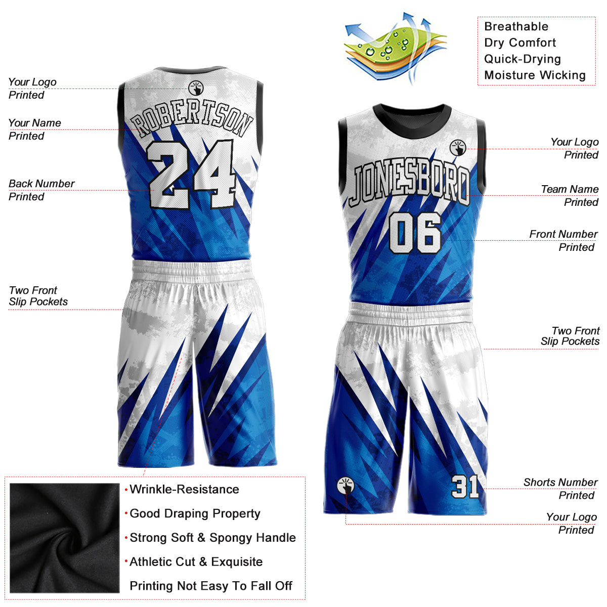 FIITG Custom Basketball Suit Jersey Royal White-Light Blue Round Neck Sublimation