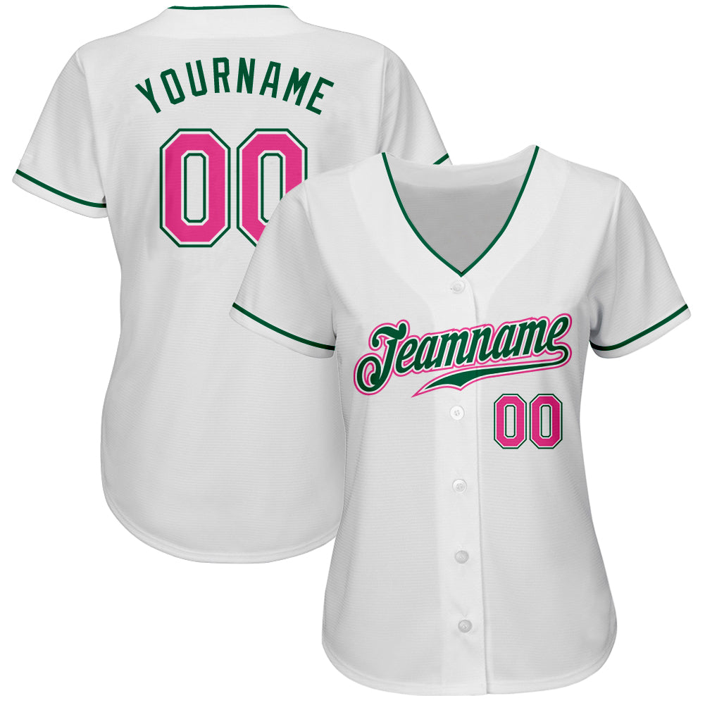 Custom White Kelly Green Pinstripe Pink-Kelly Green Authentic Baseball  Jersey