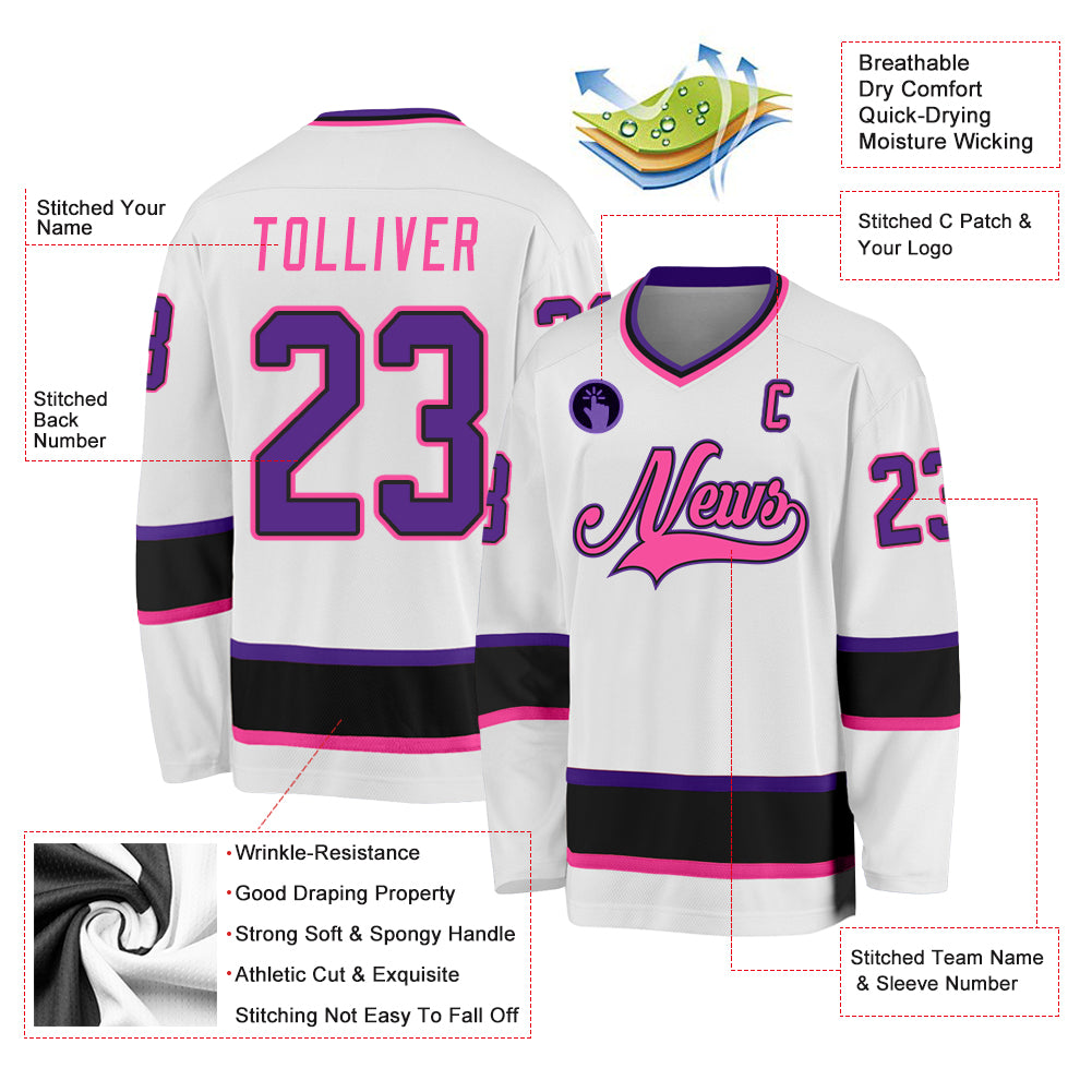 Custom Hockey Jersey Black Purple-Pink Hockey Lace Neck Jersey Men's Size:2XL