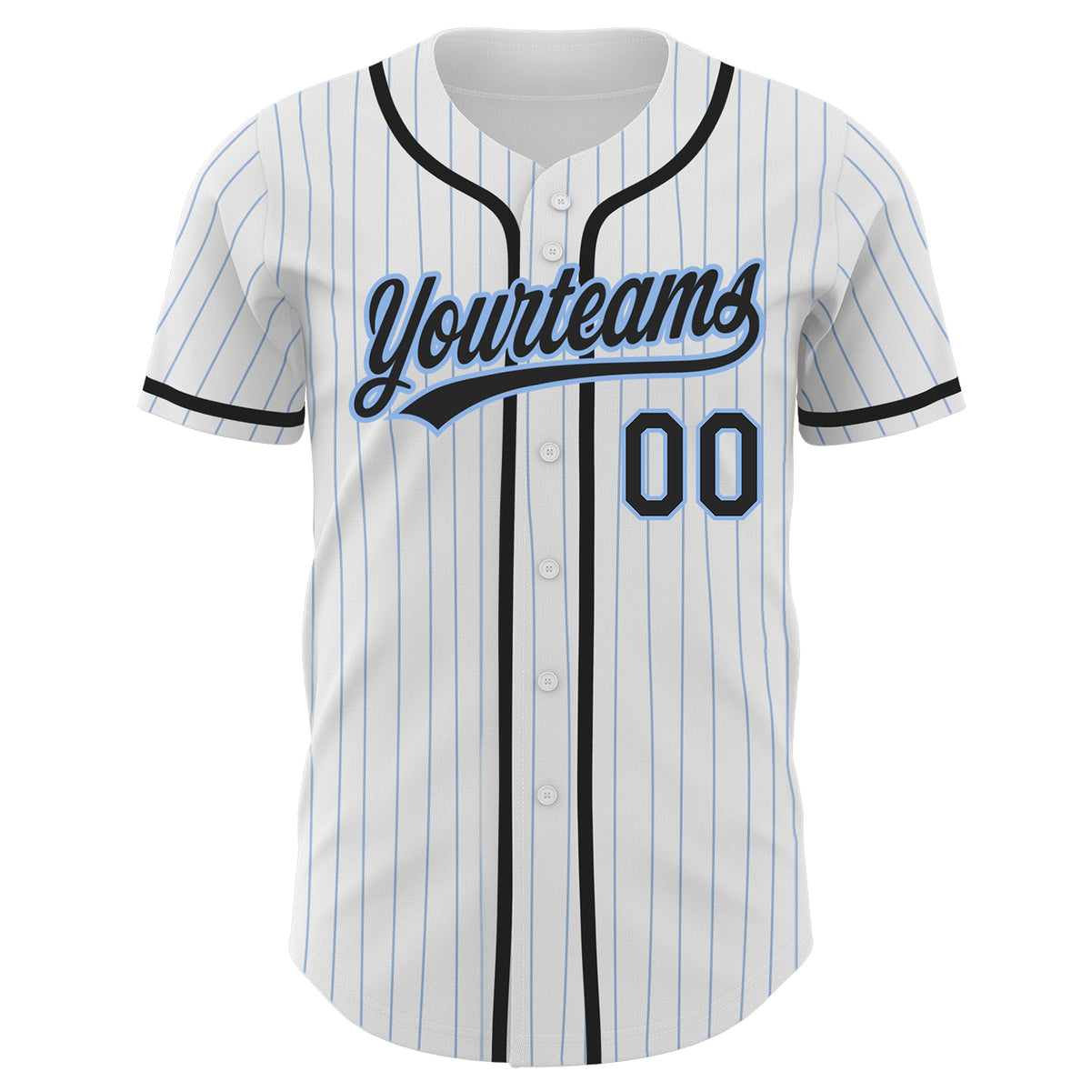 Custom Baseball Jersey Black Light Blue Pinstripe Light Blue-White Authentic Men's Size:XL