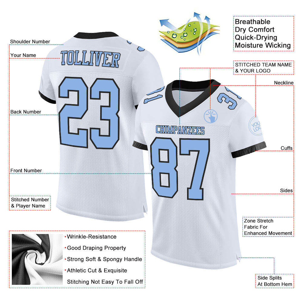 Custom Football Jersey Cream Pink Black-Light Blue Mesh Authentic Men's Size:3XL