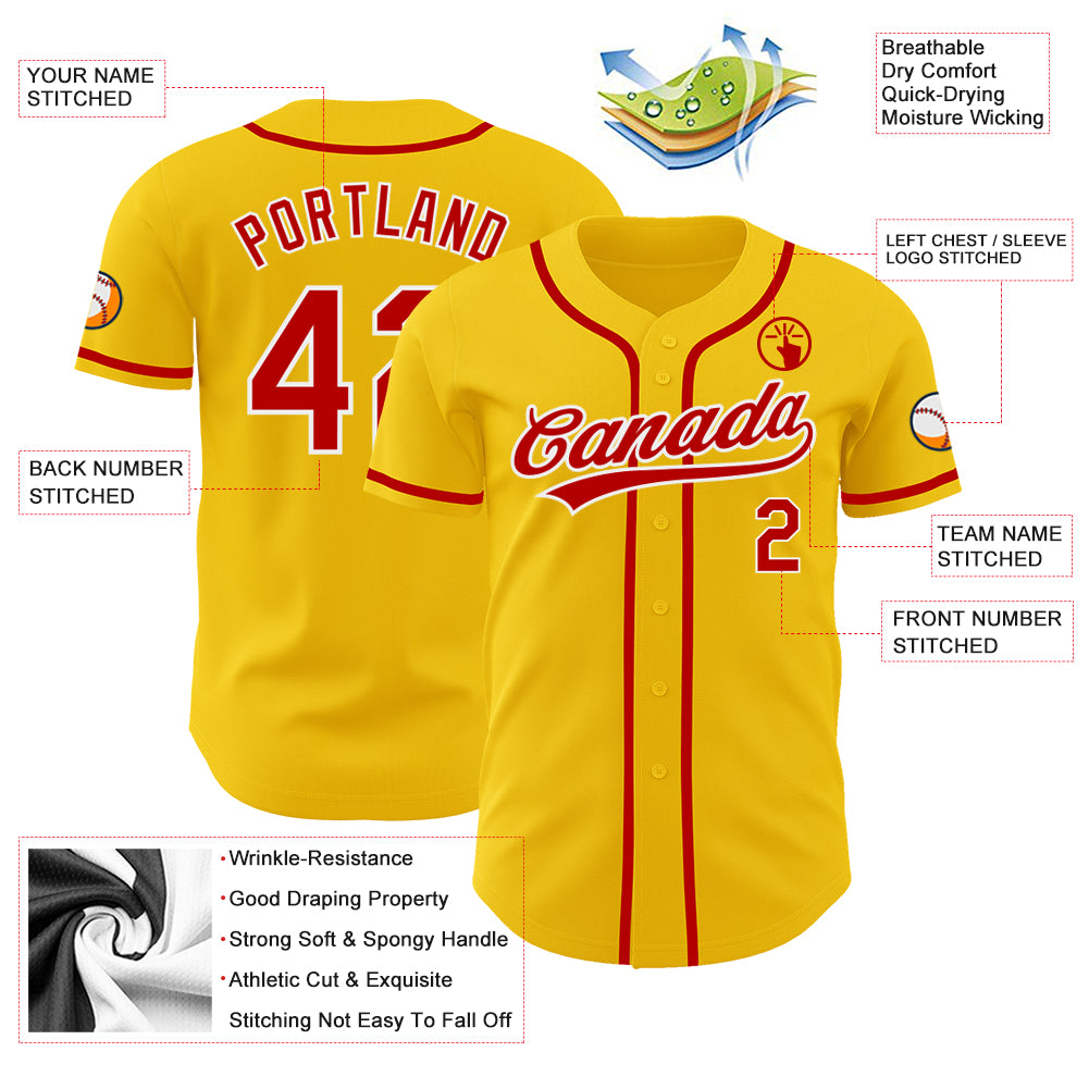 Custom Red White-Yellow Classic Style Authentic Baseball Jersey