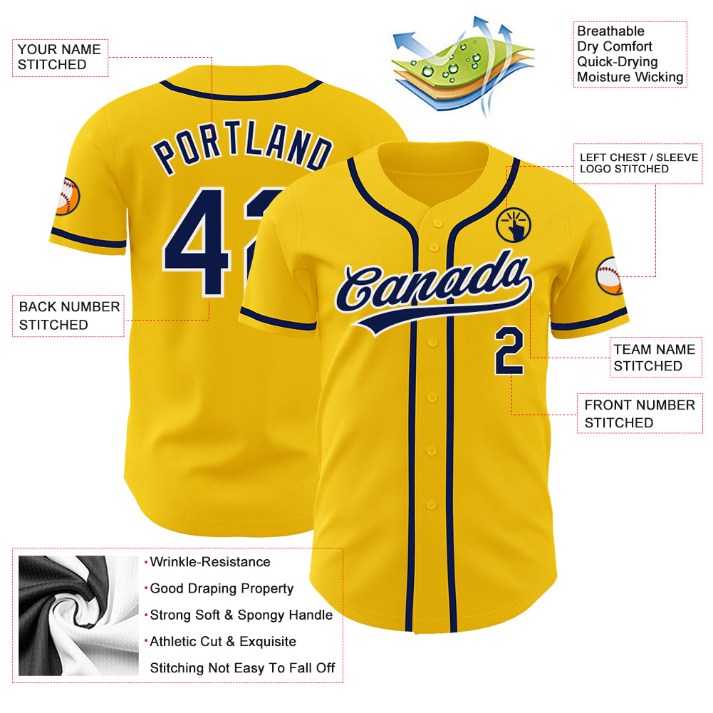 Custom Yellow Navy-White Classic Style Authentic Baseball Jersey