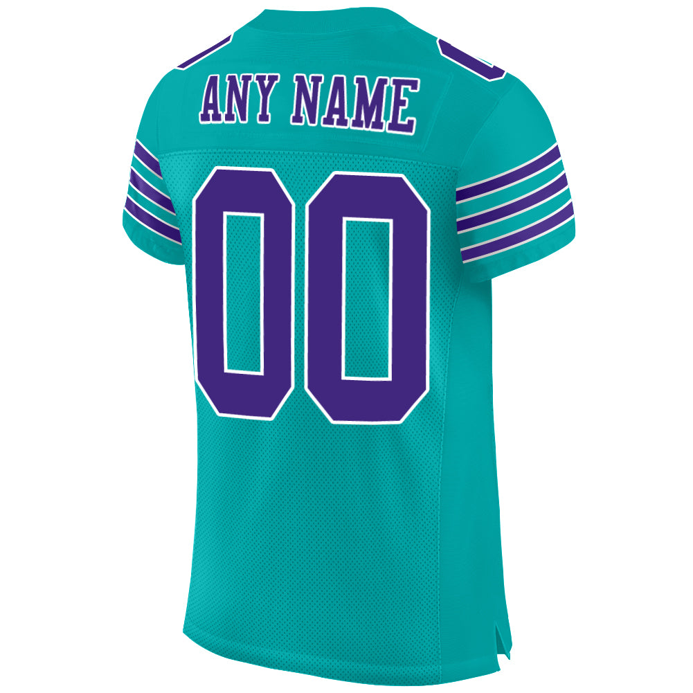 Cheap Custom White Purple-Aqua Mesh Authentic Throwback Football