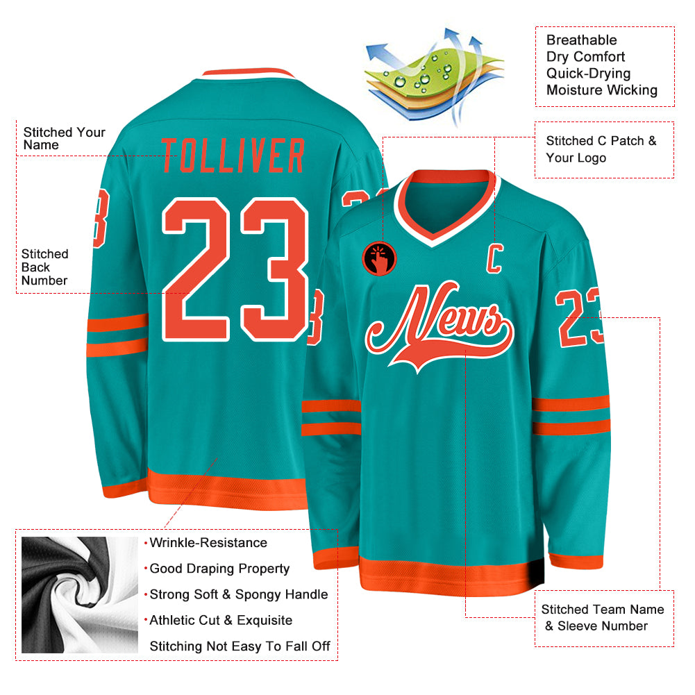 Custom Aqua Orange-White Hockey Jersey Free Shipping – Fiitg