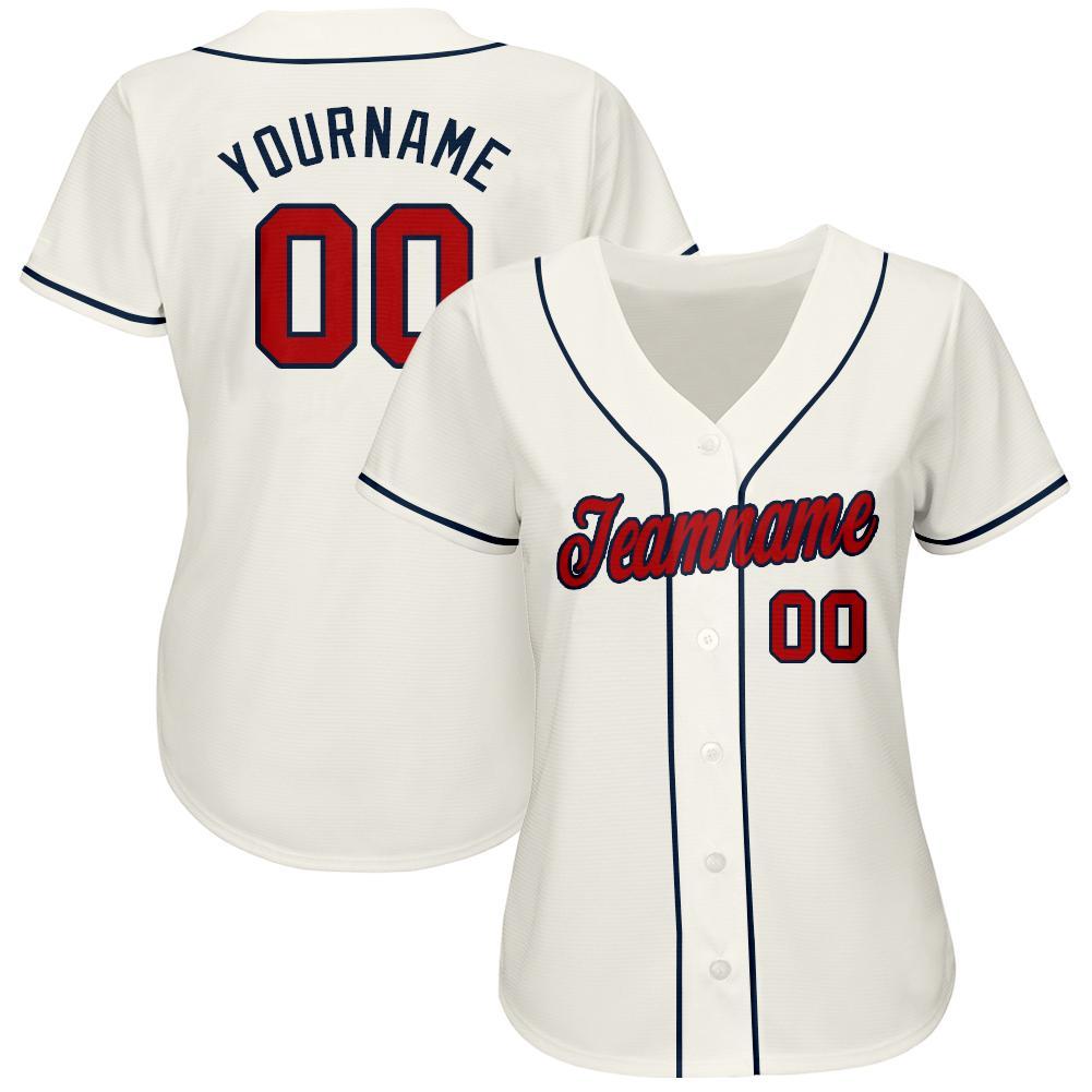 Custom White Red-Navy Baseball Jersey