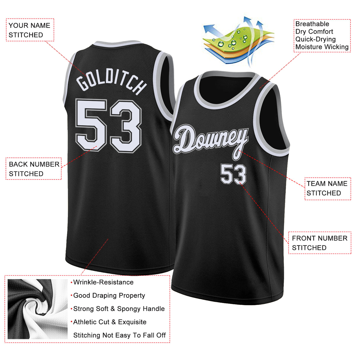 Custom Black White-Gray Round Neck Sublimation Basketball Suit Jersey Fast  Shipping – FiitgCustom