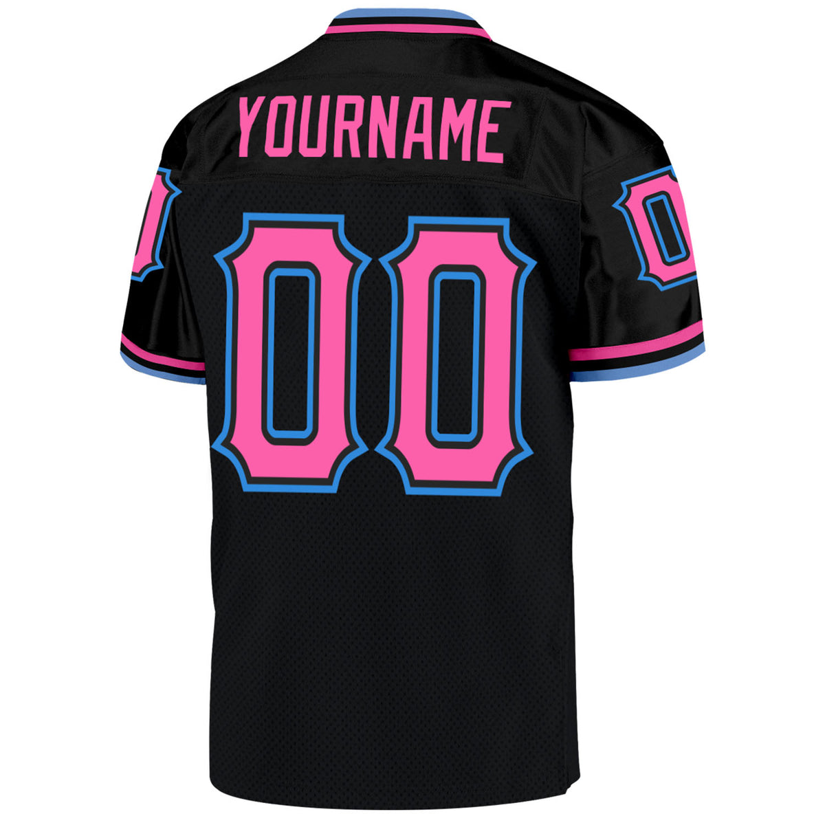 Custom Black Pink-Powder Blue Mesh Authentic Throwback Football