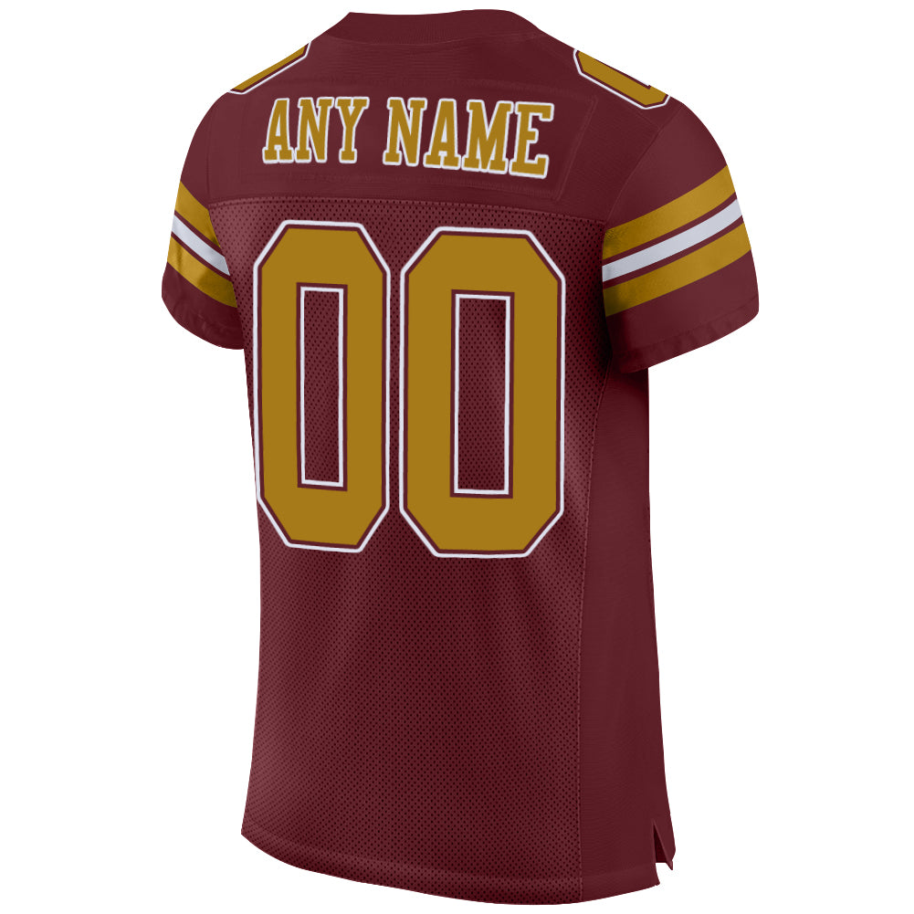 FIITG Custom Football Jersey Burgundy Old Gold-White Mesh Authentic Men's Size:L