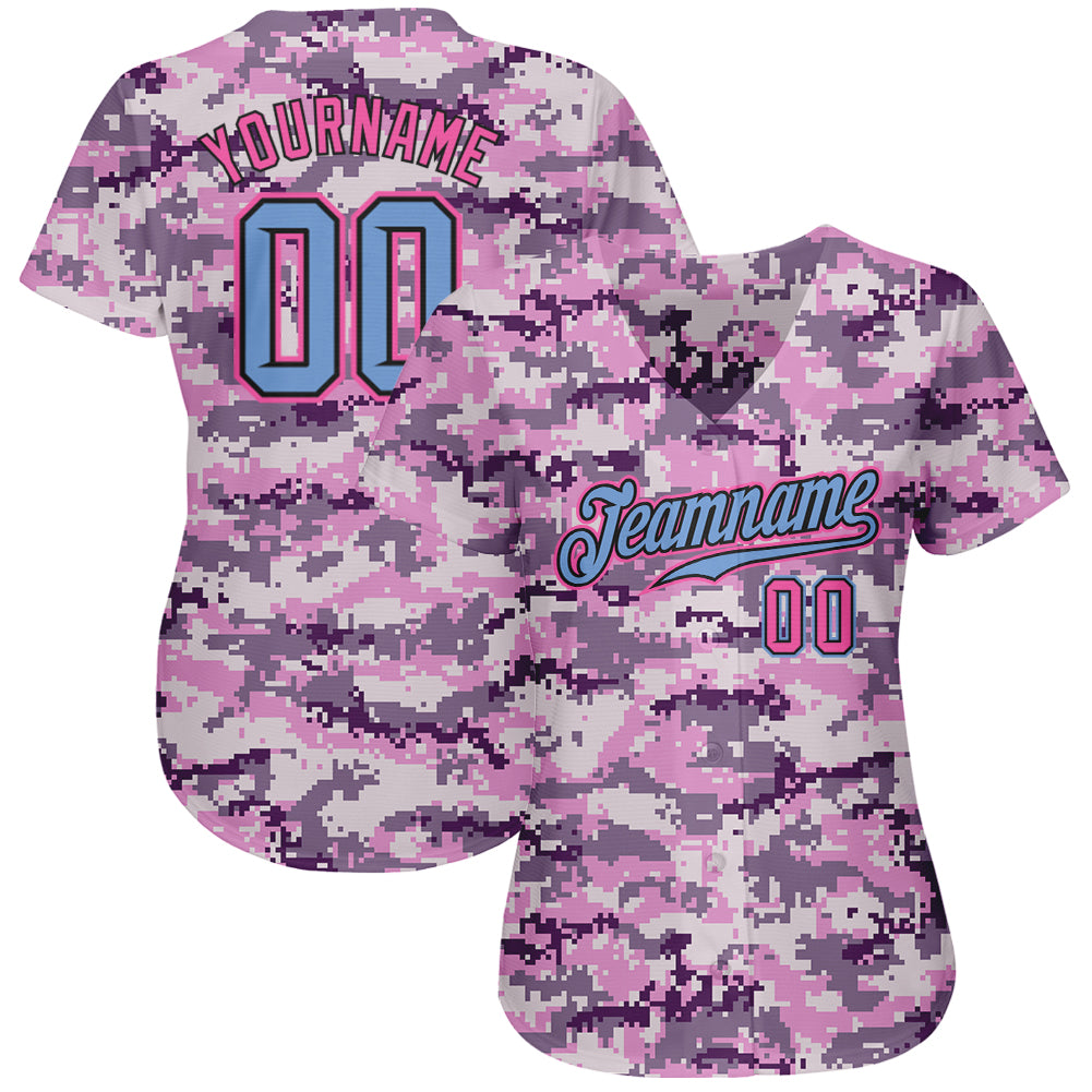 Custom Powder Blue Powder Blue-Pink Authentic Baseball Jersey